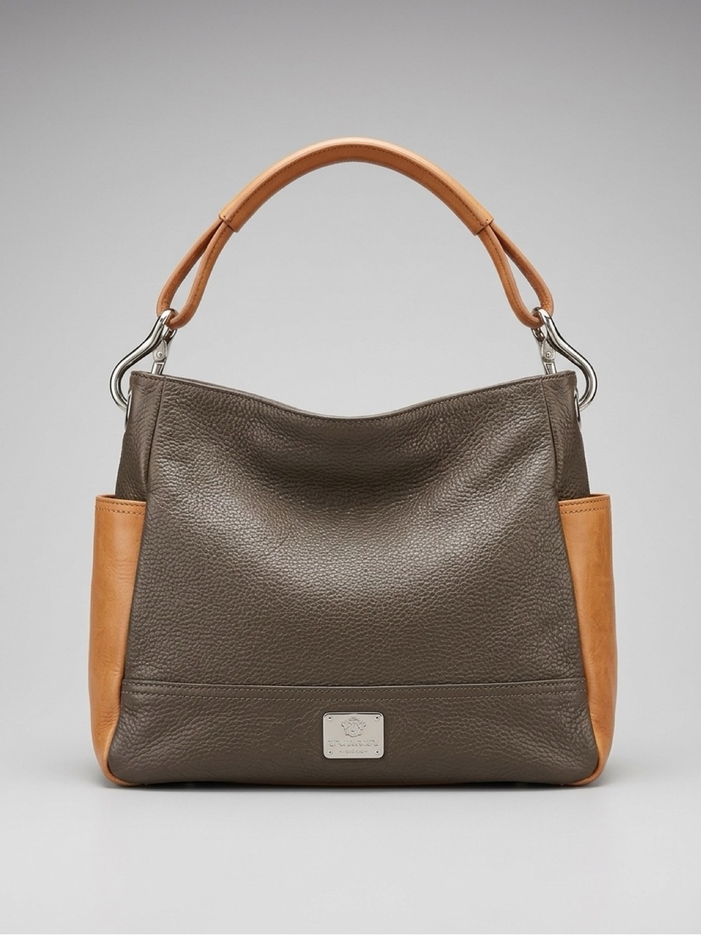I Medici Two-Tone Taupe and Tan Leather Shoulder Bag made in Italy